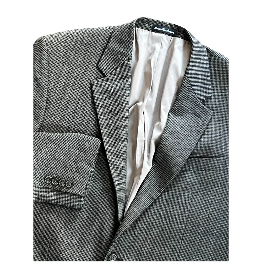 VTG Ralph Lauren‎ Mens 44L Suit Jacket Wool Mini Houndstooth Blazer Sport Coat
